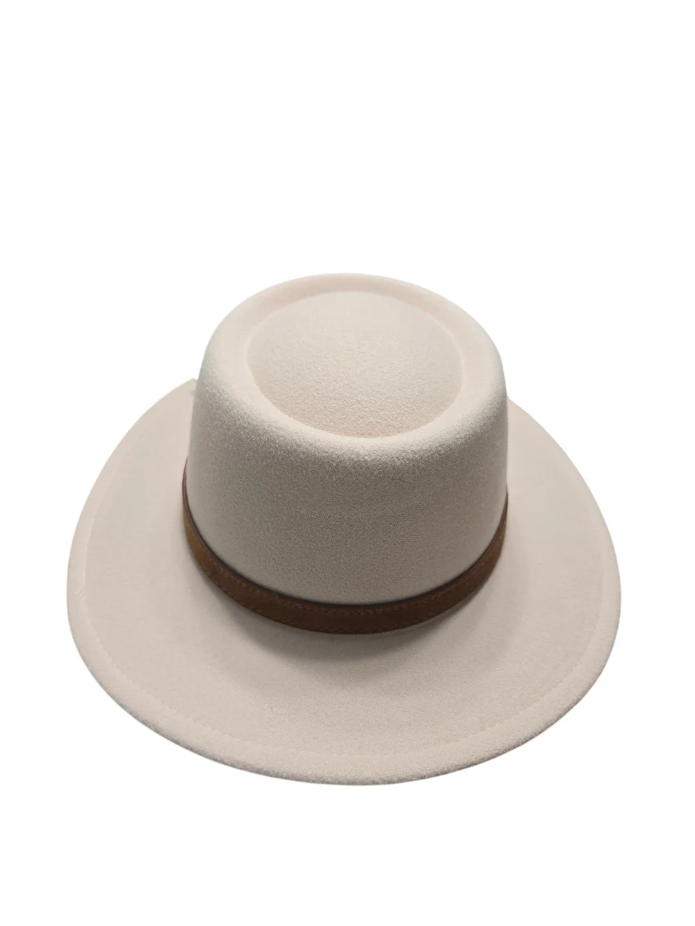 Wool Fedora Hat Womens Vintage Cream Felt Wide-Brim Hat with Brown Band